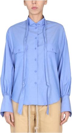 JEJIA Overhemd met Knoopsluiting en Strikbanden - Dames - Overhemden - Blauw - S - Overhemden