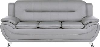 Beliani 3 Seater Sofa Grey Vegan Eco Leather Couch Arms Silver Metal Legs Easy Clean Modern Glam Style Living Room LEIRA