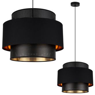 OEM L&aacute;mpara Colgante Asti Trio Negro Y Dorado 40cm Tela De Malla