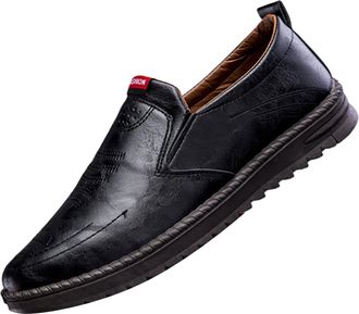 Generic Fashionable Textured Sewing Non Business Soft Driving Leather Shoes Fashion Shoes for Men Casual (Black, 5.5)