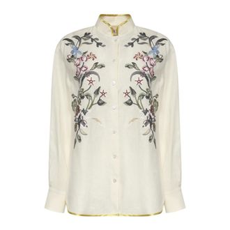 Valentino Garavani Shirts, female, White, Size: XS Embroidered Linen Shirt