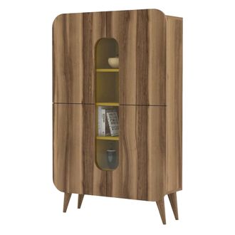 Dmora Aparador Paularo, Alacena 7 Estantes, 10 Espacios, 2 Puertas, 93x32x144h Cm Marr&oacute;n Nogal