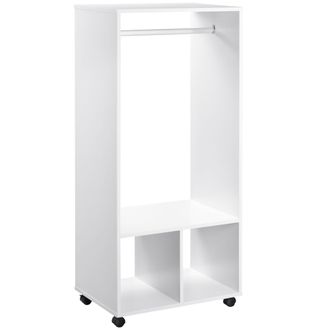 HOMCOM Open Wardrobe with Hanging Rod and Storage Shelves Mobile Garment Rack on Wheels Bedroom - Cloakroom - White Clothing Organizer - Home Living | TJ Hu