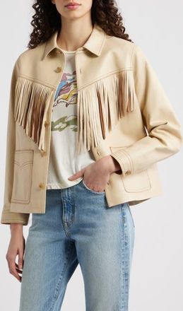 The Great. The Leather Fringe Jacket in Toasted Almond at Nordstrom, Size 3