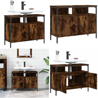 vidaXL Mobile Lavabo Bagno Rovere Fumo 80x30x60 cm Legno Multistrato - Lavabo - Armadio da bagno