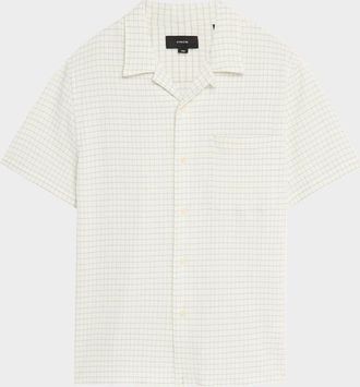 Vince Mens Textured Cotton Grid Check Camp Shirt