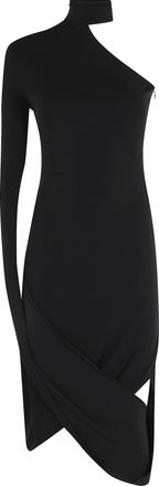 Alexander Wang Black Asymmetric Draped-Sleeve Viscose-Blend Midi Dress