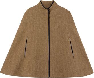 Brooks Brothers Visgraat Cape Jas - Dames - Ponchos - Bruin - XS - Wol - Jassen