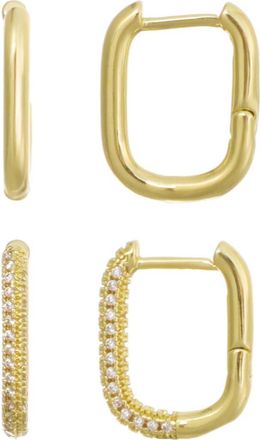 Adornia Set of 2 14K Gold Plated Cubic Zirconia Huggie Hoop Earrings at Nordstrom Rack