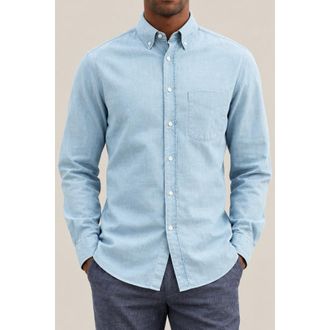 Brunello Cucinelli MenS Very Light Denim Cotton Button Down Shirt, Size XL