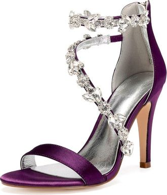 Generic Wedding Shoes Women Ankle Strap Heels Bridal Heels Open Toe Stiletto High Heeled Sandals for Prom, Party, Daily 10.5Cm,Purple,4 UK