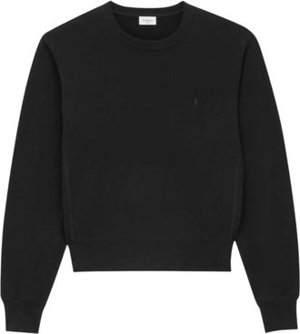 Saint Laurent Cassandre Geborduurde Sweatshirt - Dames - Sweatshirts - Zwart - M - Katoen - Hoodies & sweatvesten