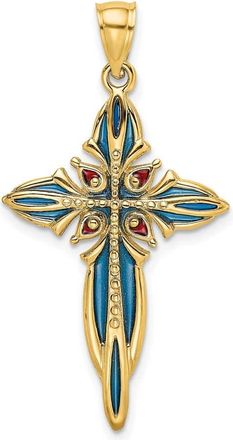 Diamond2Deal 14k Yellow Gold Blue and Red Enameled Cross Charm Pendant