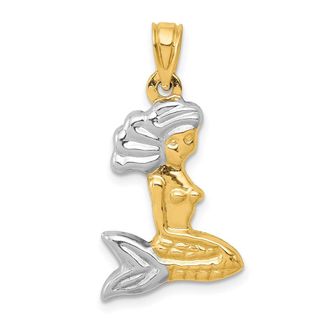 Diamond2Deal 14k Yellow Gold with White Rhodium 3-D Mermaid Pendant