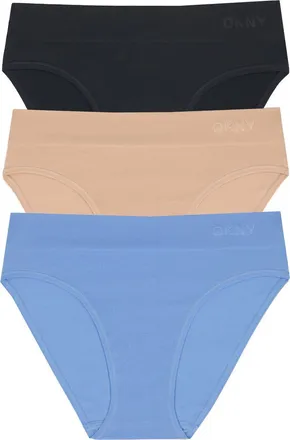 DKNY 3-Pack Seamless LiteWear Bikinis in Black/cashmere/cornflower Blue at Nordstrom, Size X-Large