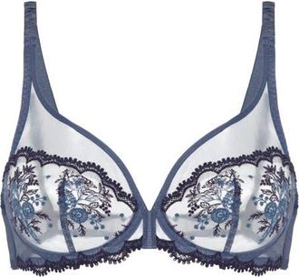 Simone P&eacute;r&egrave;le Intrigue Sheer Full Coverage Underwire Plunge Bra in Cinder Blue at Nordstrom, Size 32F