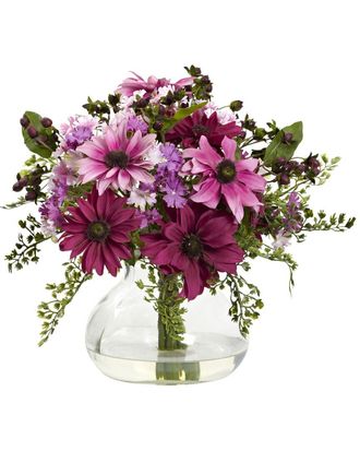 Nearly Natural Mixed Daisy Floral Arrangement With Vase