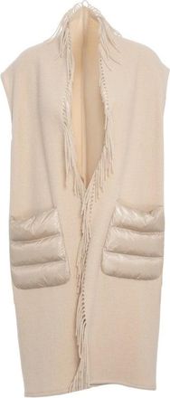 Herno Sleeveless Beige Gilet With Fringe Detailing And Nylon Inserts