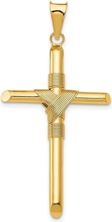 Diamond2Deal 14k Yellow Gold Polished Center Wrap Tube Cross Pendant