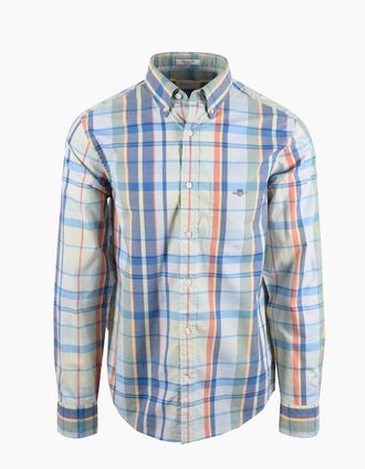 GANT Mens GANT REG POPLIN MULTICHECK SHIRT MISTY MINT - Size: 42