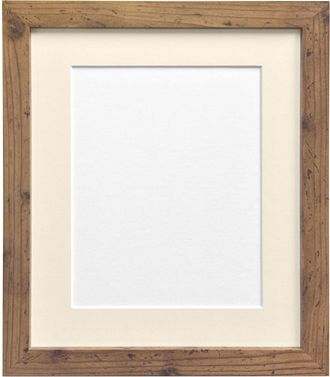 Frames by Post 25mm wide H7 Rustic Oak Picture Photo Frame with Ivory Mount A2 for Pic Size A3 (Plastic Glass)