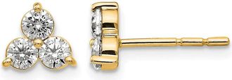 Diamond2Deal 3/4 ct Lab Grown Diamond 3 Stone Stud Earrings 14k Gold VS Clarity, D-E Color