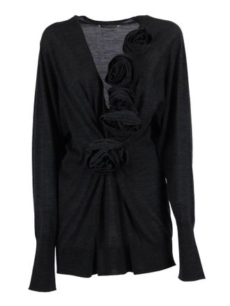 Alberta Ferretti Long-Sleeved Knit Top with Fabric Rosette Detail