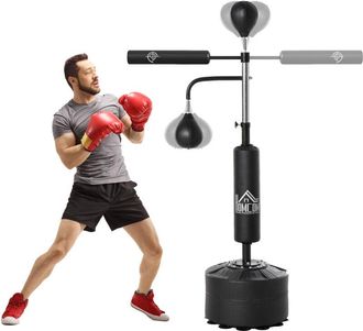 HOMCOM Saco De Boxeo De Pie Ajustable En Altura Con 2 Bolas De Velocidad Barra Giratoria 360&deg; Y Base Rellenable Agua O Arena Punching Ball 88x50x160-230 Cm