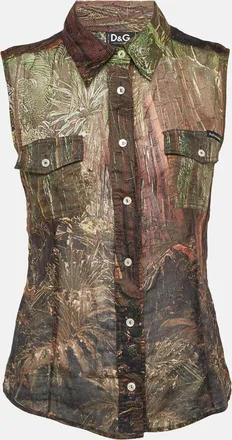 Dolce & Gabbana Brown Printed Cotton Sleeveless Top S