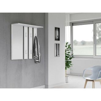 Hucoco Reggy - Perchero De Pared + Espejo Grande - 6 Ganchos Dobles - Estante - Mueble De Entrada - 85x82x15cm