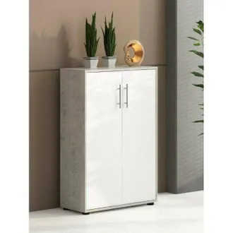 Dmora Dmora - Librer&iacute;a Con 2 Puertas Y 2 Estantes, Estante Para Libros Y Documentos, Armario De Oficina, Cm 79x34h188, Color Blanco Y Cemento, Con Embalaje 