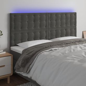 vidaXL Cabecero Con Luces Led Terciopelo Gris Oscuro 160x5x118/128 Cm Vidaxl