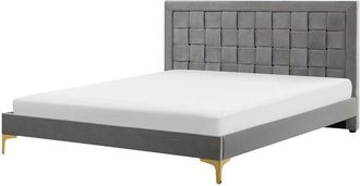 Beliani Beliani - Cama con somier de terciopelo gris 180 x 200 cm cabecero patas Limoux