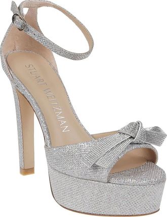 Stuart Weitzman Sandalen - Discoplatform Mega Bow Sandals Metallic - Gr. 37,5 (EU) - in Gunmetal - für Damen