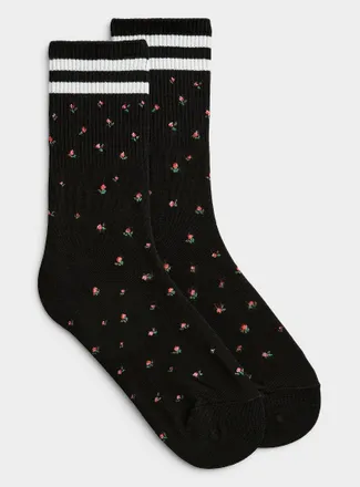 Simons Womens Mini-flower and stripe ankle socks