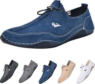 Generic Mens Orthopedic Shoes Handmade Flat Casual Suede Outdoor Walking Hiking Sneakers Lightweight Non-Slip Driving Shoes Unisex Comfort Slip On Sneakers Si