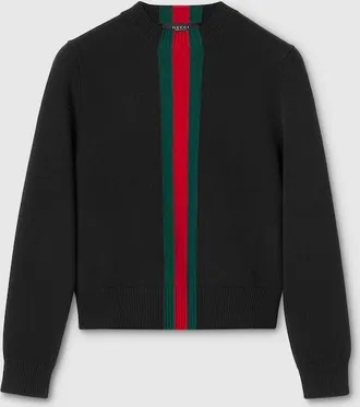 Gucci Fine Knit Wool Sweater With Web, Size XXXL, Black, Ready-to-wear