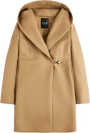 Fay Brown Hooded Toggle Tailored Coat