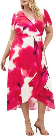 City Chic Bea Floral Print Wrap Midi Dress in Raspberry Bloom at Nordstrom, Size Xxxs