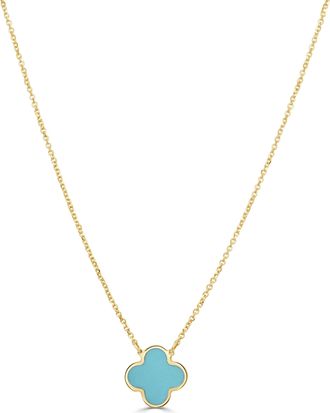 Italian Gold, Inc 14K Yellow Gold Small Single Clover Necklace - Turquoise