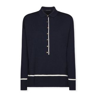 Elena Miro Truien & Vesten, Dames, Blauw, 2Xl, Polyester, Polo met Knopen en Contrastdetails