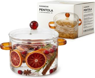 KASANOVA Pentola 2 L vetro borosilicato con coperchio manici ambra