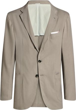 Kiton Cashmere Single-Breasted Jacket - Heren - Blazers - Grijs - XL - Katoen - Jassen