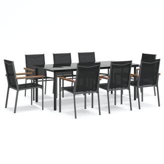 Berkfield Home 9 Piece Garden Dining Set Black Textilene & Steel
