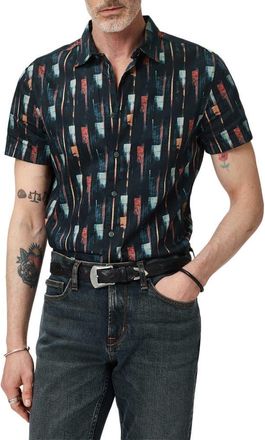 John Varvatos Sean Stripe Cotton Short Sleeve Button-Up Shirt in Navy at Nordstrom, Size Xx-Large