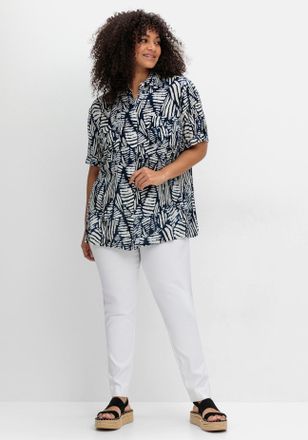 Sheego Kurzarmbluse SHEEGO BY JOE BROWNS, Damen, Gr. 40, blau (blaubeere, gemustert), 100% Viskose, gemustert, Blusen Kurzarmbluse