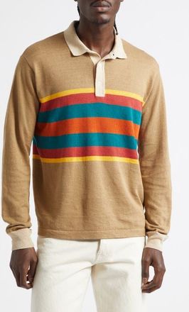 Drake's Rugby Stripe Linen & Cotton Polo Sweater in Light Brown at Nordstrom, Size X-Large