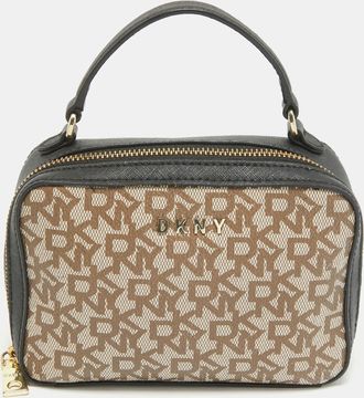 DKNY Dkny Black/beige Monogram Coated Canvas And Leather Zip Top Handle Bag