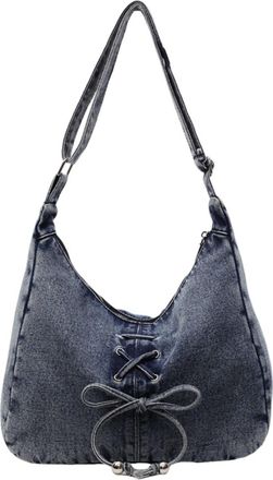 Generic Womens Denim Crossbody Bag, Retro Tote Bag, Shoulder Bag with Cute Bow Detail, Applies to Daily Commuting and Shopping (Light blue,32 * 12 * 25cm/12.5
