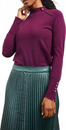 Skies Are Blue Clothing Mock Neck Button Top In Plum